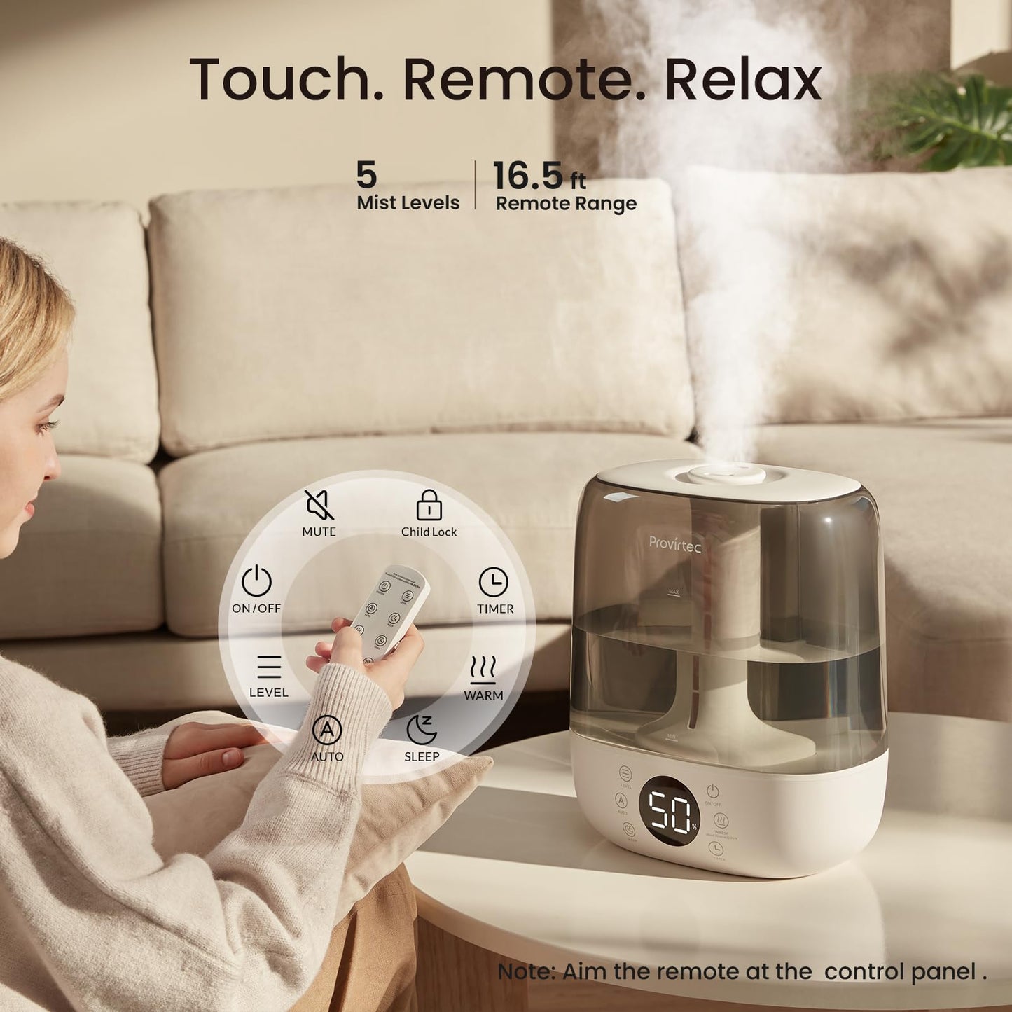 Large Room 6L Self-Cleaning Ultrasonic Humidifier with Warm & Cool Mist, No-Leak Design, Remote Control