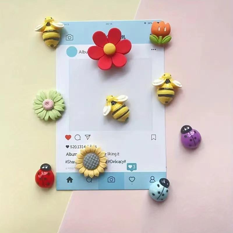 Cartoon Flower Refrigerator Magnets Set - 10 Resin Magnet Decor