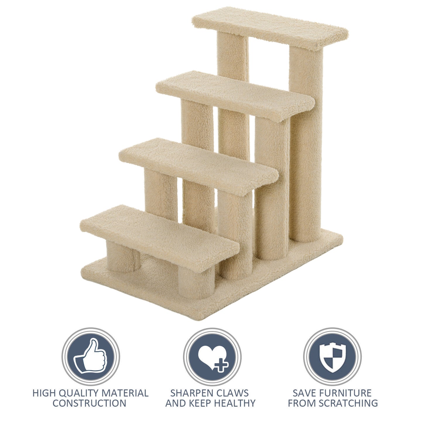 25-Inch Multi-Level Carpeted Cat Scratching Post with Steps - Cream White