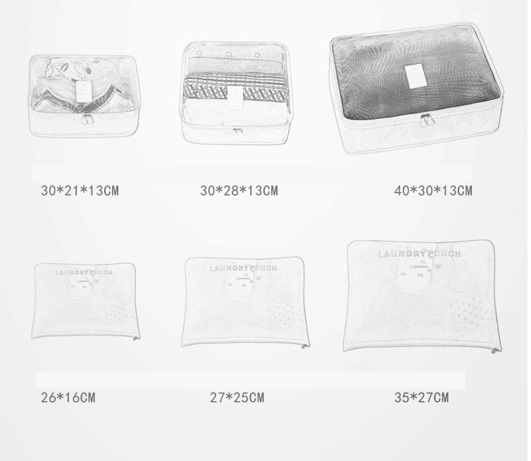 Six-Piece Travel Storage Bags Set - Organize Luggage & Clothing