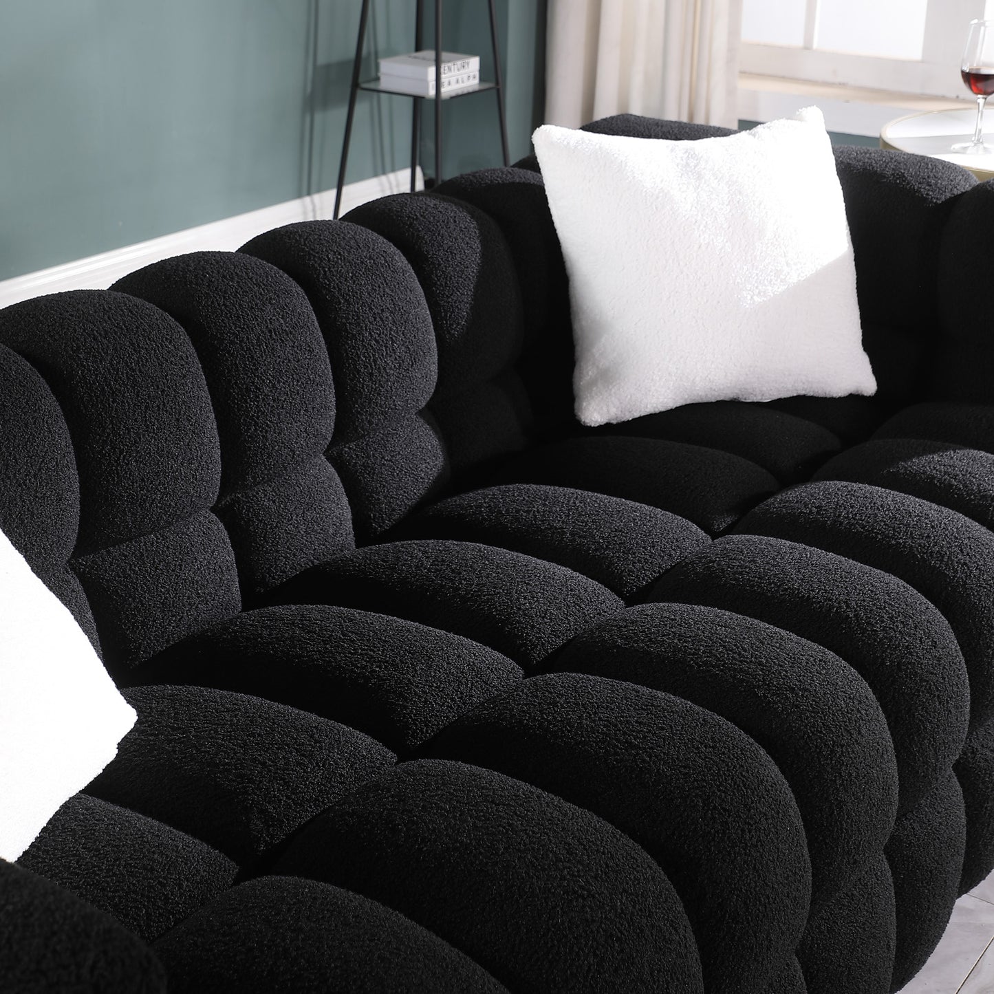 Boucle Sofa - 2 Seater, Black, Marshmallow Design, 62.2" Length
