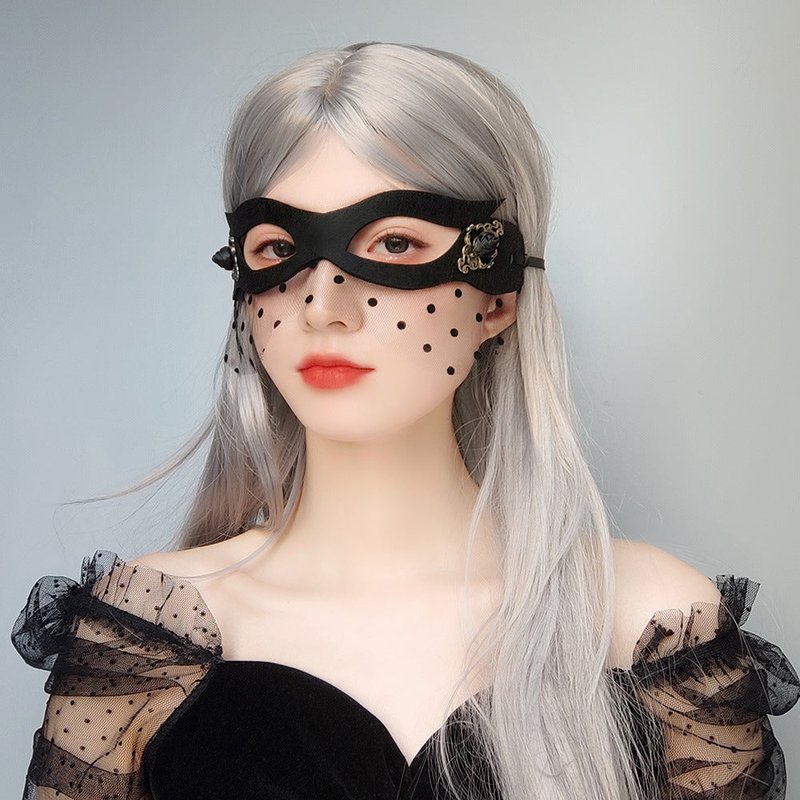 Half Face Mask for Carnival Party Costume Cosplay - Black Felt with Ribbon
