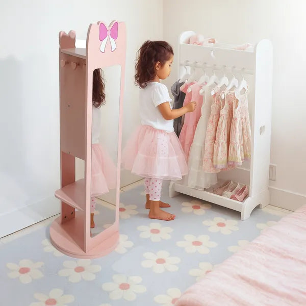 Children's Jewelry Mirror Cabinet - Pink Bow Design with Rotatable Base