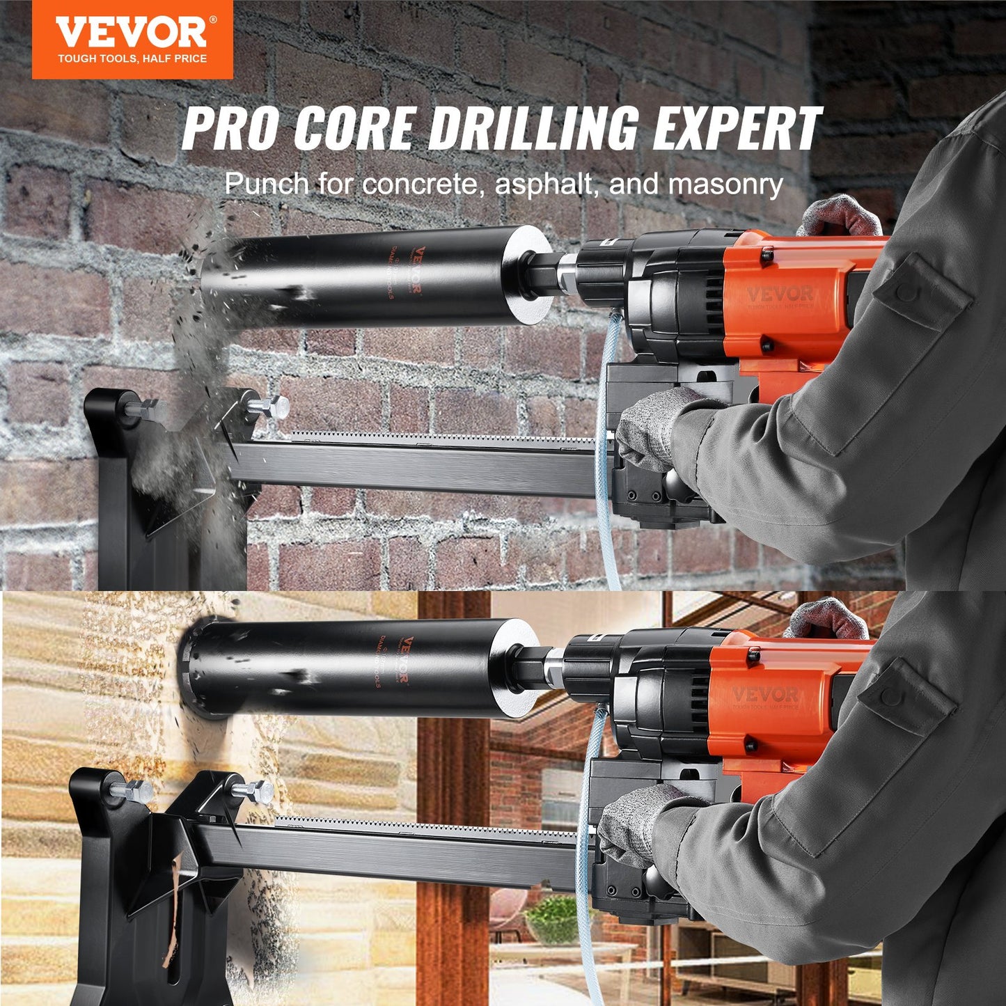 10-Inch Wet Concrete Core Drilling Machine with Stand Wheels - 2500W, Orange
