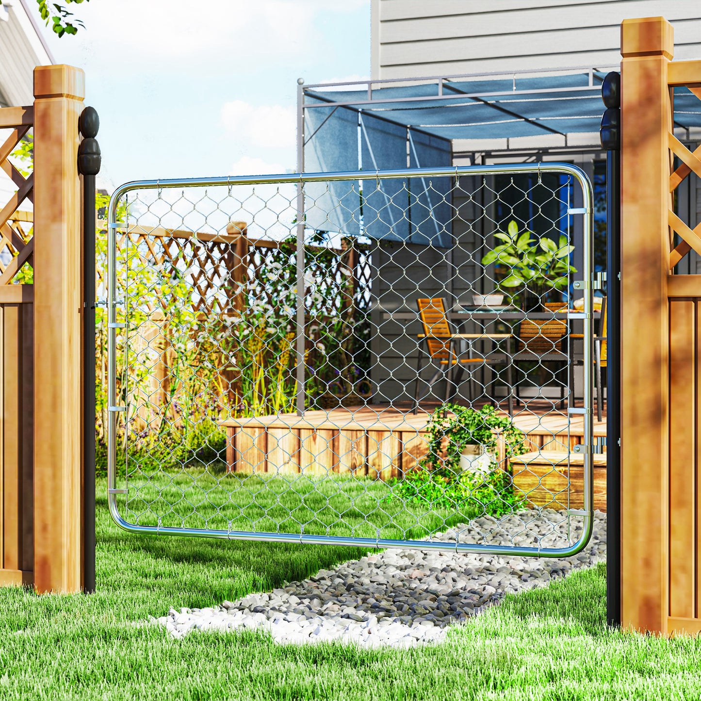 Galvanized Steel Garden Gate - 47.2 x 70.9 in., Silver