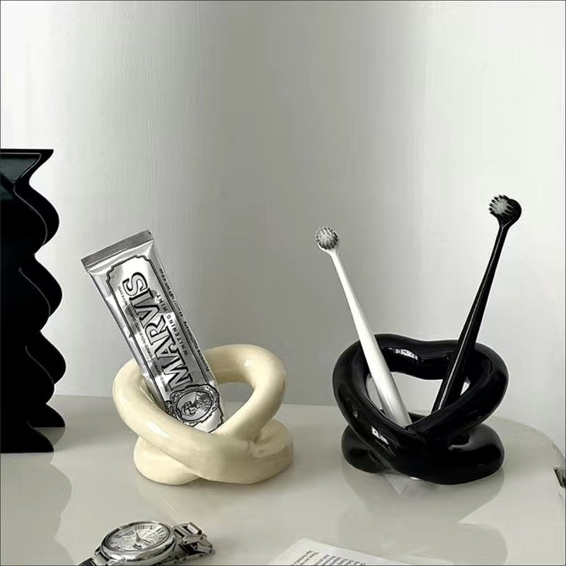 Ceramic Toothbrush Holder Couple Bathroom Storage Rack - Multiple Colors