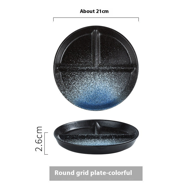 Retro Household Compartment Plate for Single Person Dining - Porcelain