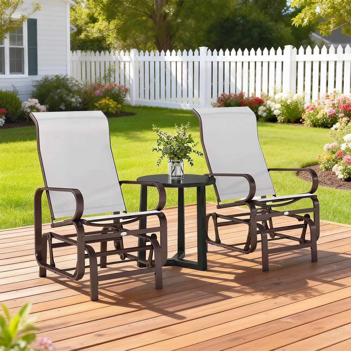 Outdoor Glider Chair Set of 2 - Lightweight Metal & Mesh, Beige