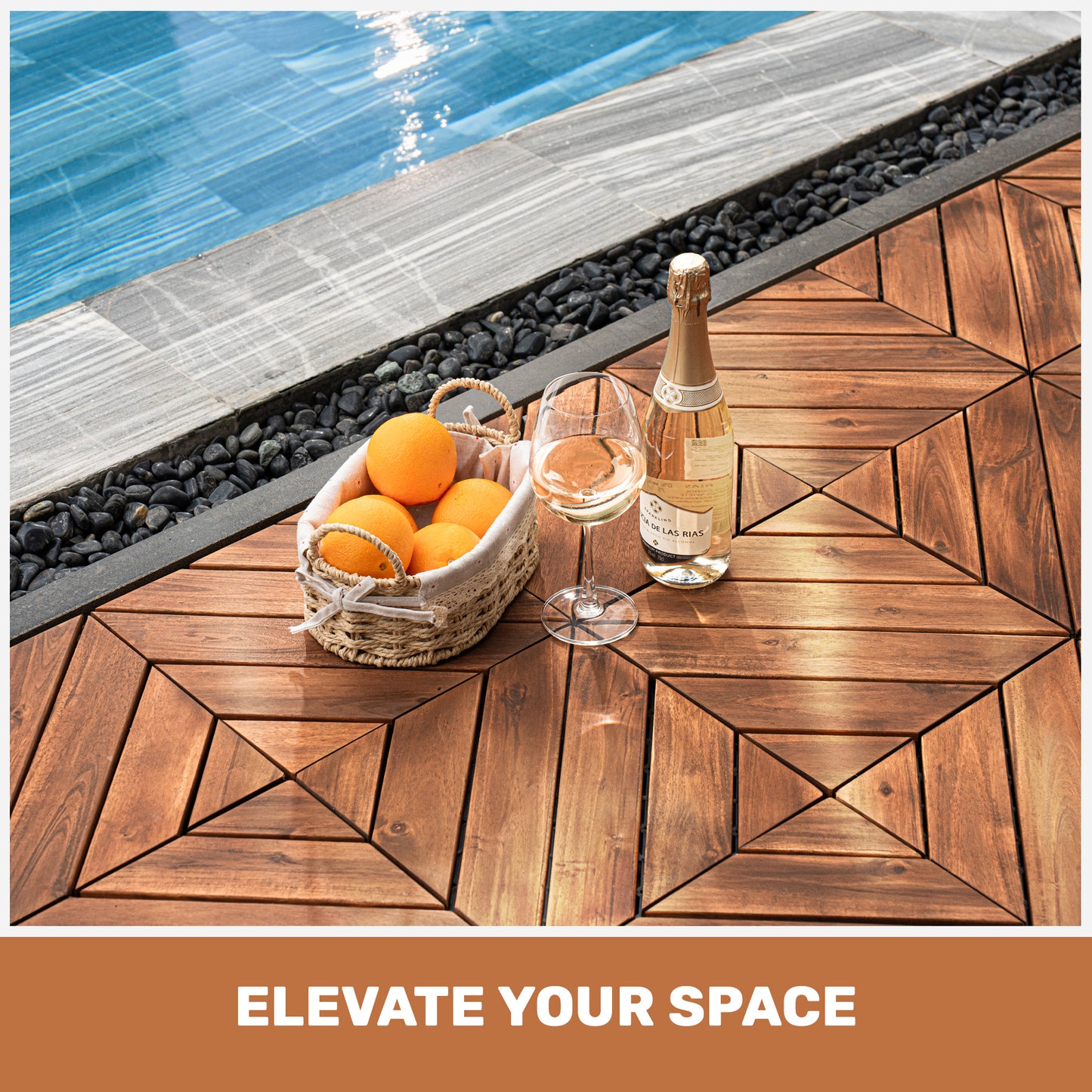 10 PCS Interlocking Acacia Wood Deck Tiles - 12" x 12" Brown