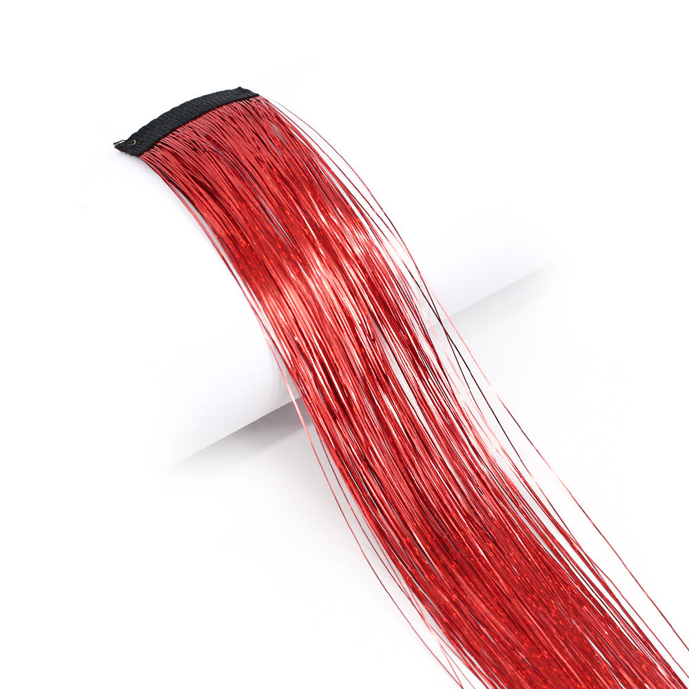 Clip-In Rainbow Hair Extensions - Long Synthetic Wig with Gold Thread