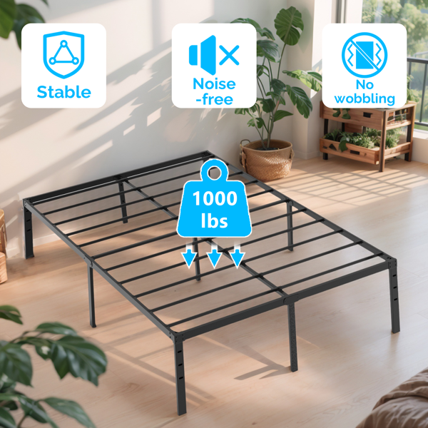 Black Queen Size Simple Basic Platform Metal Bed Frame - 14 Inch