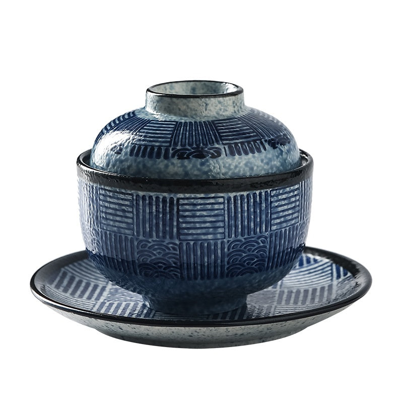 Japanese-Style Ceramic Soup Bowl with Lid - Multiple Colors & Patterns