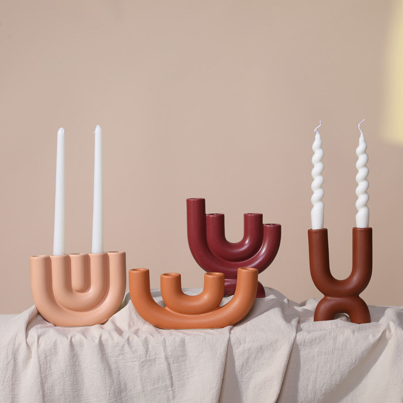 Ceramic Candlestick Tabletop Decor - Modern Living & Dining Room