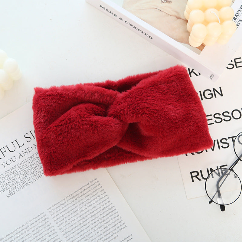 Women's Plush Wide Elastic Knotted Sports Headband - Hair Scarf for Active Wear
