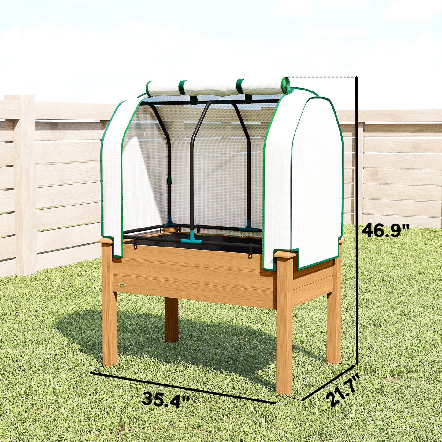 Raised Garden Bed with PE Greenhouse Cover - Outdoor Planter Box for Herbs and Vegetables, 35x22x47 Inch, Sand