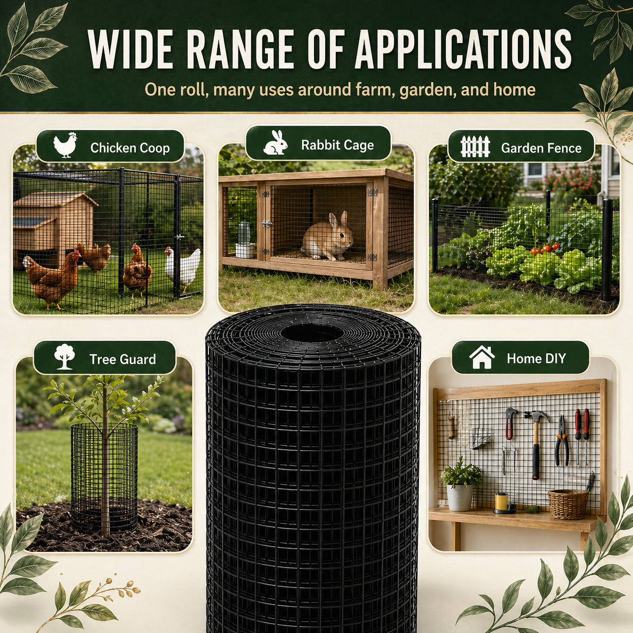 Black Metal Mesh Wire Roll - 24in x 100ft Chicken Fencing