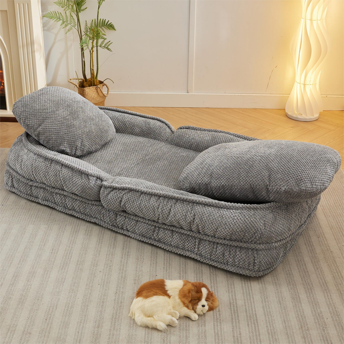 Adjustable Human Dog Bed Lazy Sofa Couch - Space Saving Pet & Baby Lounger, Gray