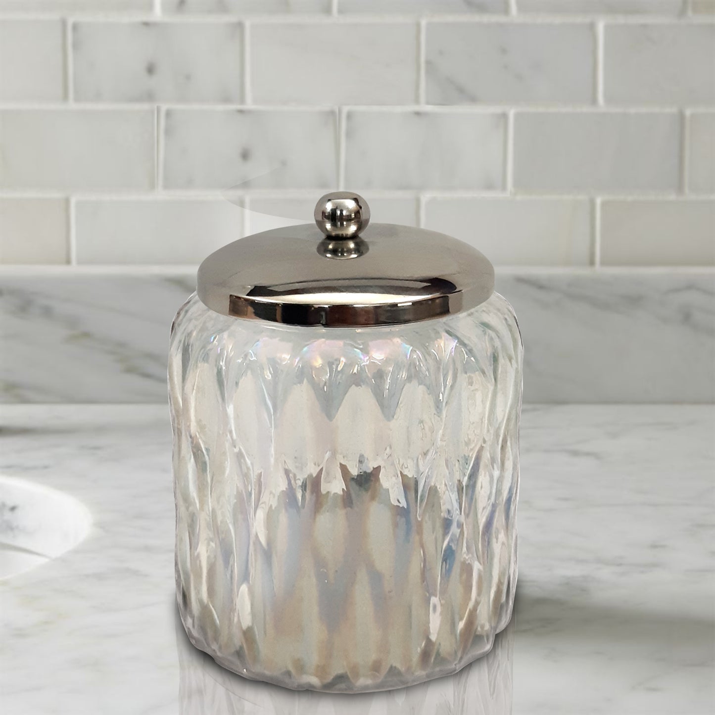 Glacier Vanity Glass Jar Stylish Storage For Cotton