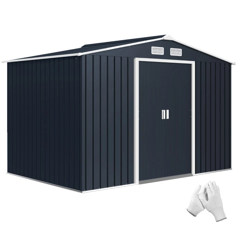 Outdoor Metal Storage Shed 9x6 ft with Foundation Kit - Weatherproof Garden Tool Storage