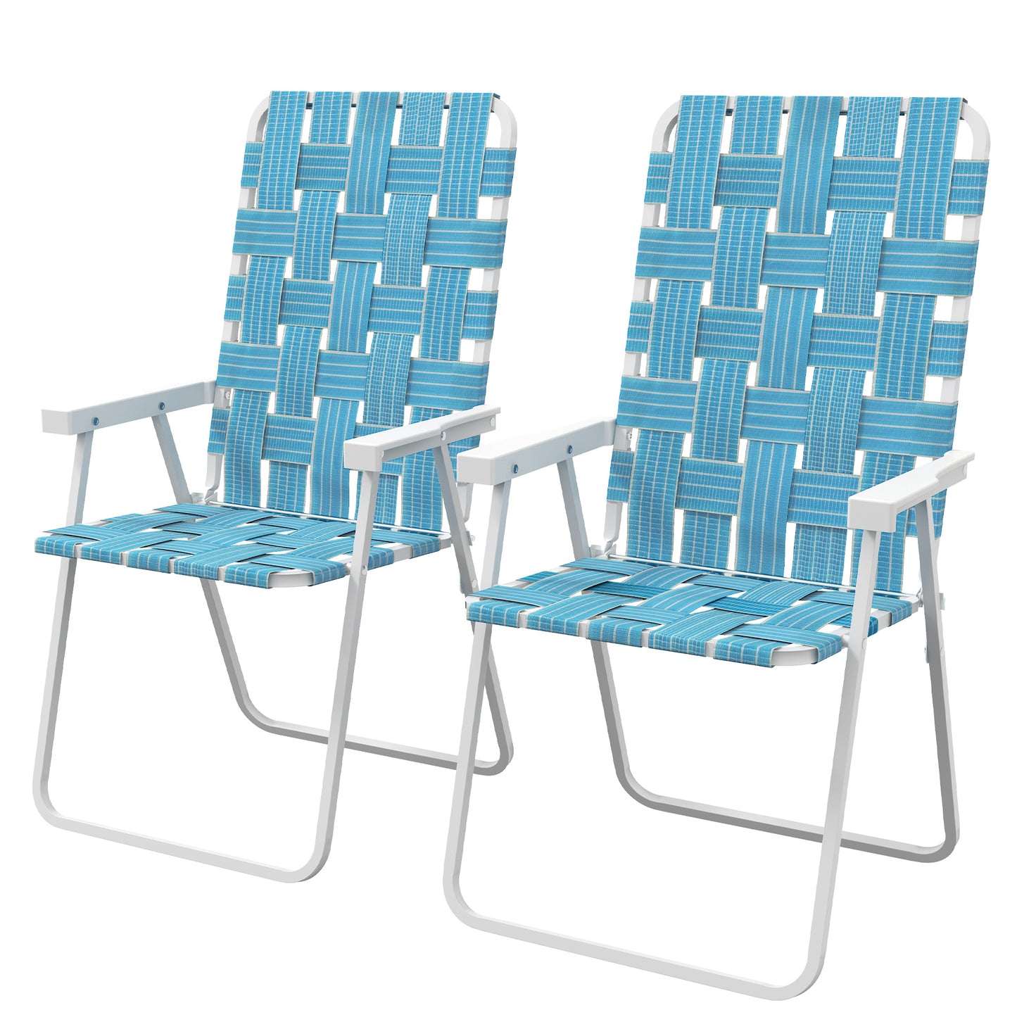 Set of 2 Blue Folding Camping Chairs with Armrests