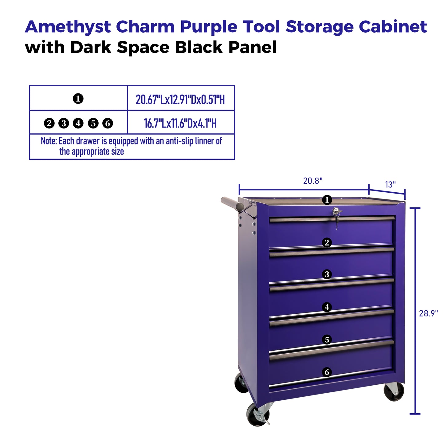 20-Inch Purple Steel Rolling Tool Chest with 5 Drawers & Ball Bearing Slides