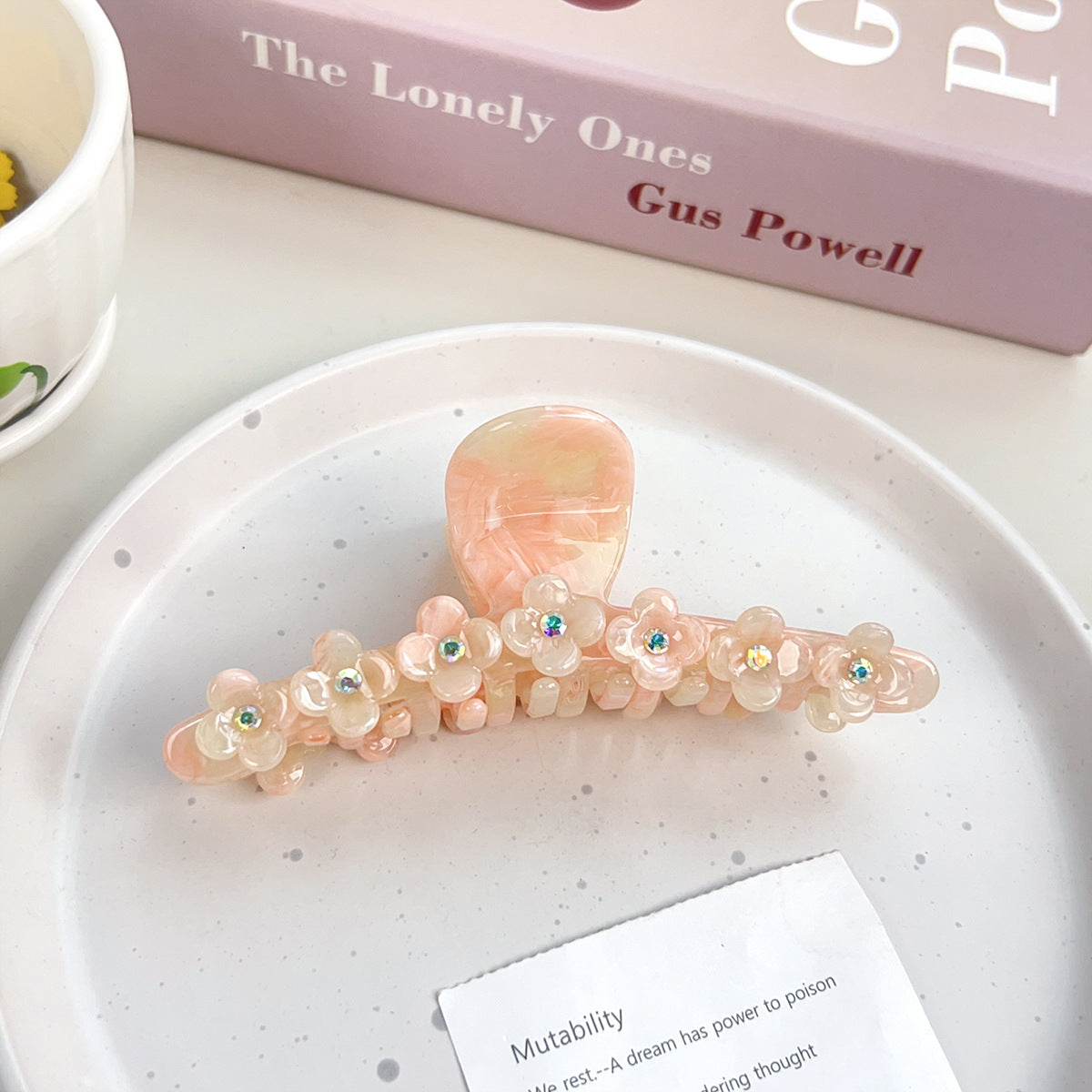 Floral Rhinestone Hair Clip - Handmade Acetate