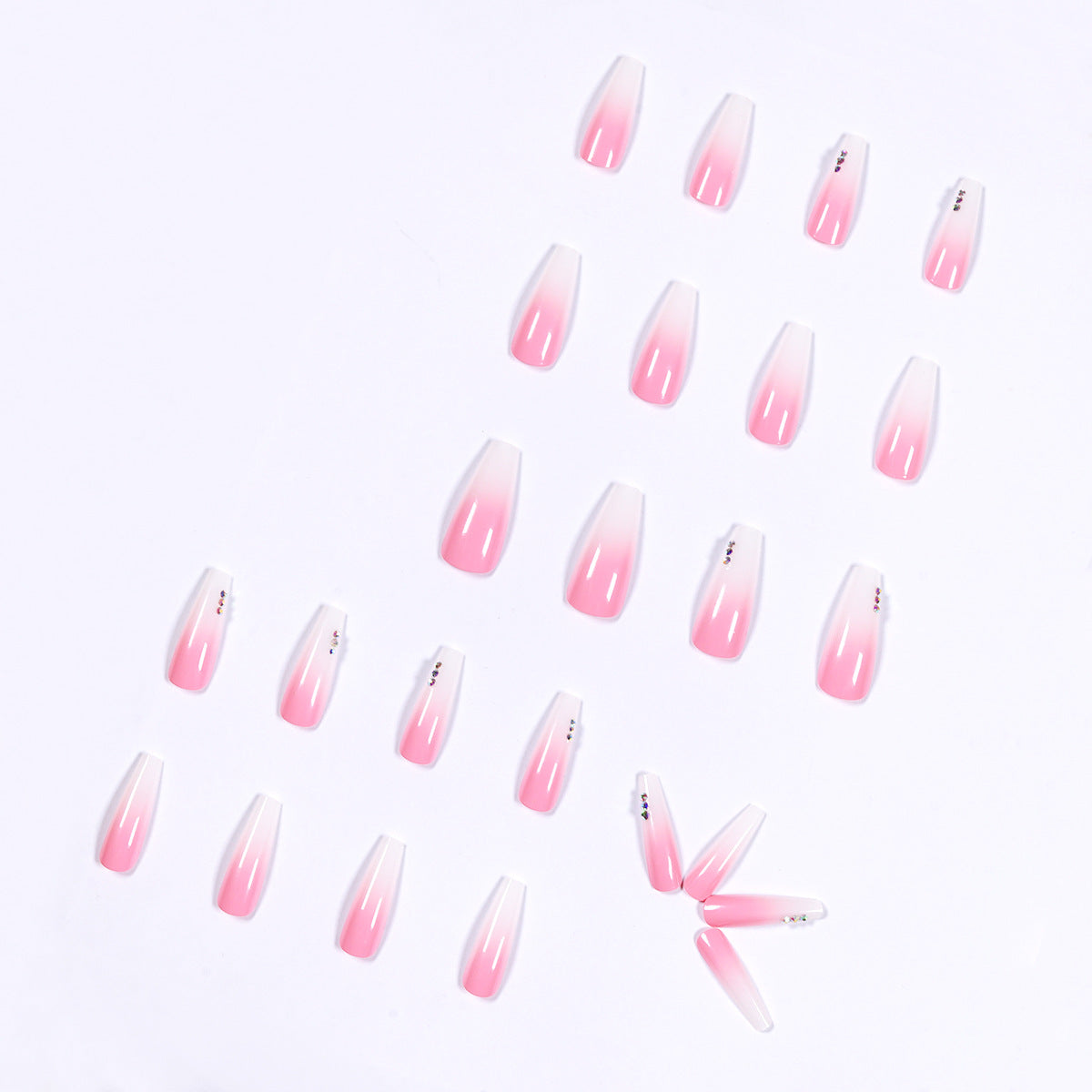 Gradient Rhinestone Nail Stickers Set - 24 Pieces for Nail Art