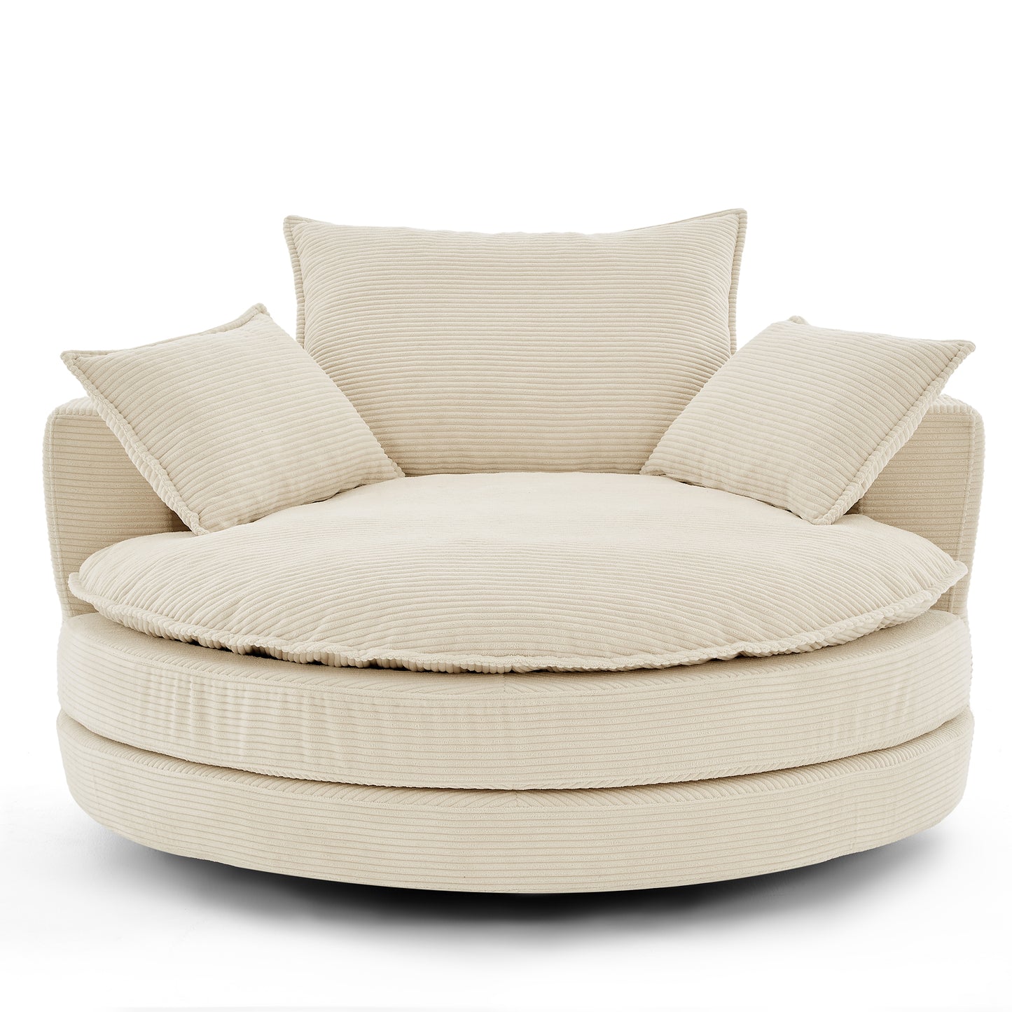 Oversized 360° Swivel Accent Chair with Dual-Layer Cushion - Beige