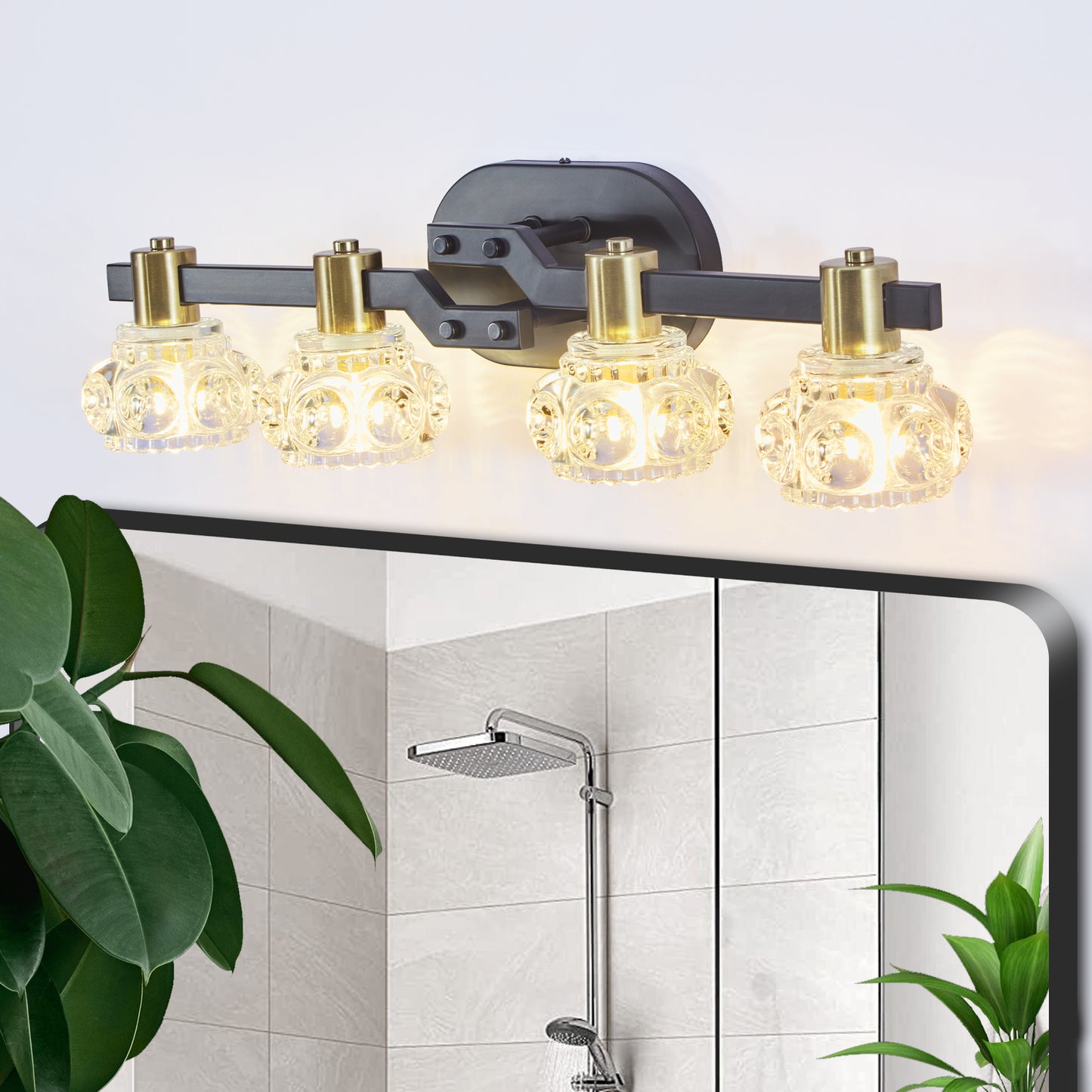 Vintage 4-Light Wall Sconce with Clear Crystal Shades - Retro Design