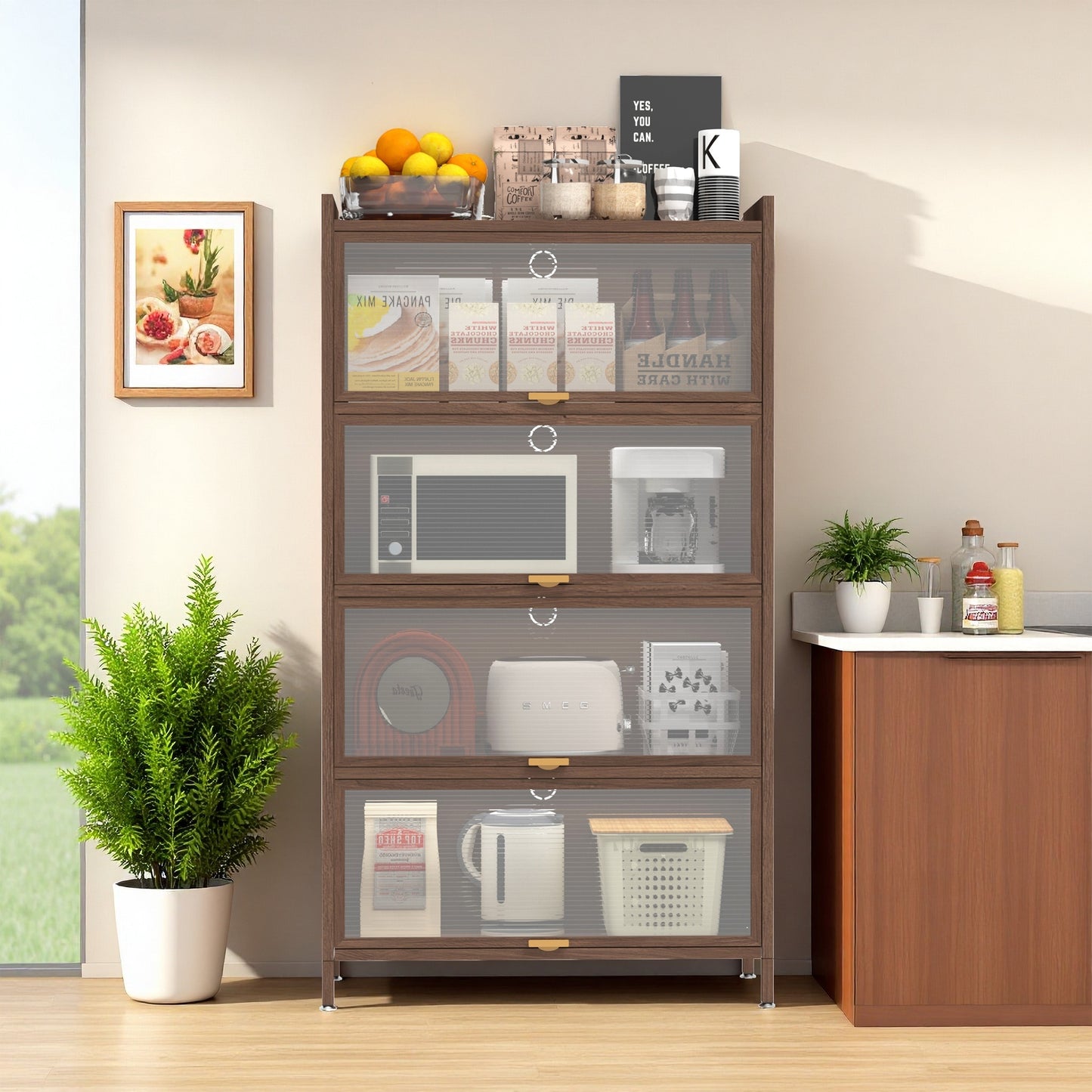 57'' Tall Metal 4-Door Storage Cabinet - Walnut