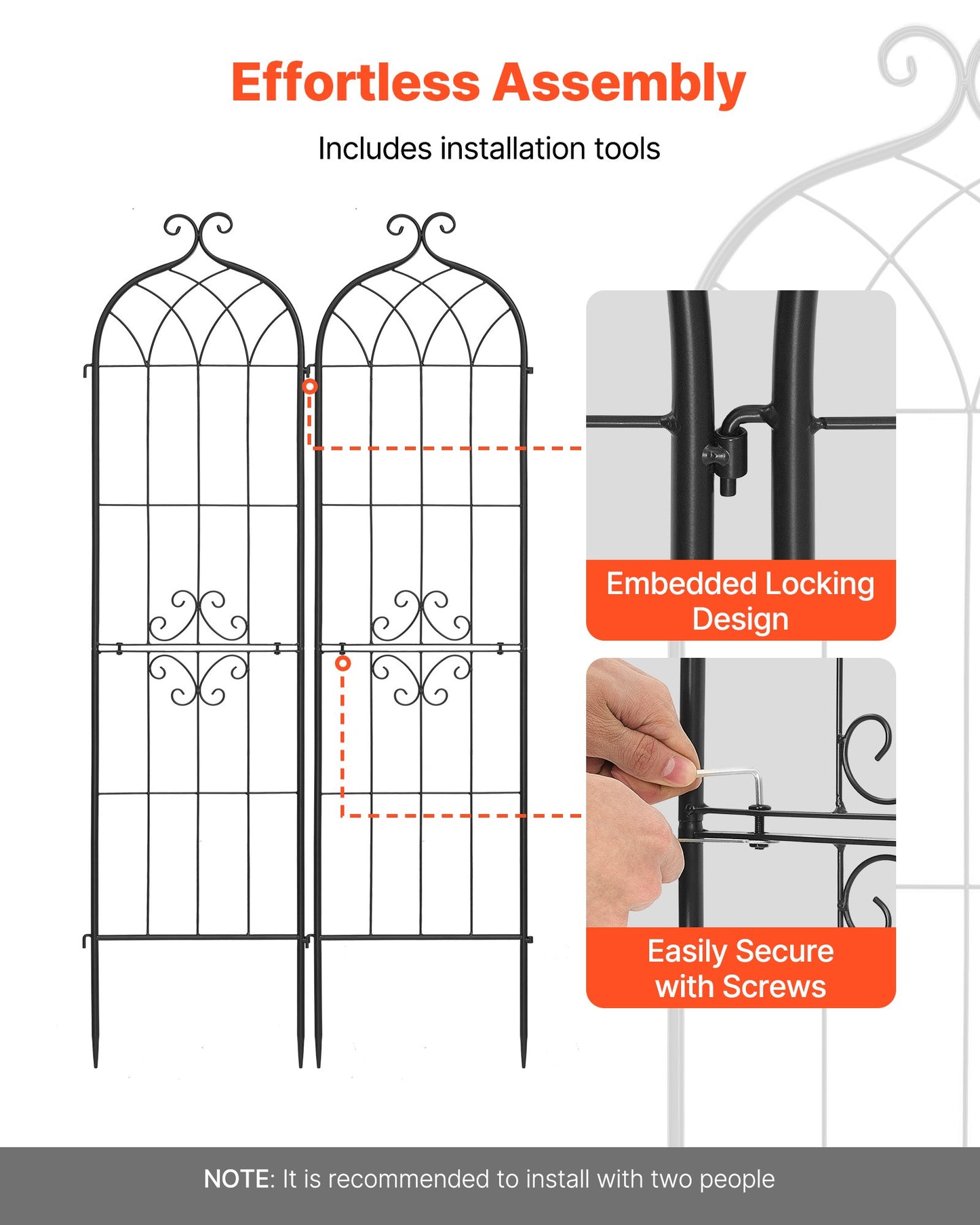 Garden Trellis 60x15 Inch Metal Plant Support Set for Climbing Flowers Vegetables - Black
