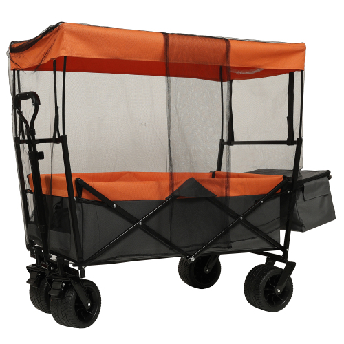 Large Capacity Collapsible Wagon with Canopy and Mosquito Net - All-Terrain Wheels, Foldable Garden Cart