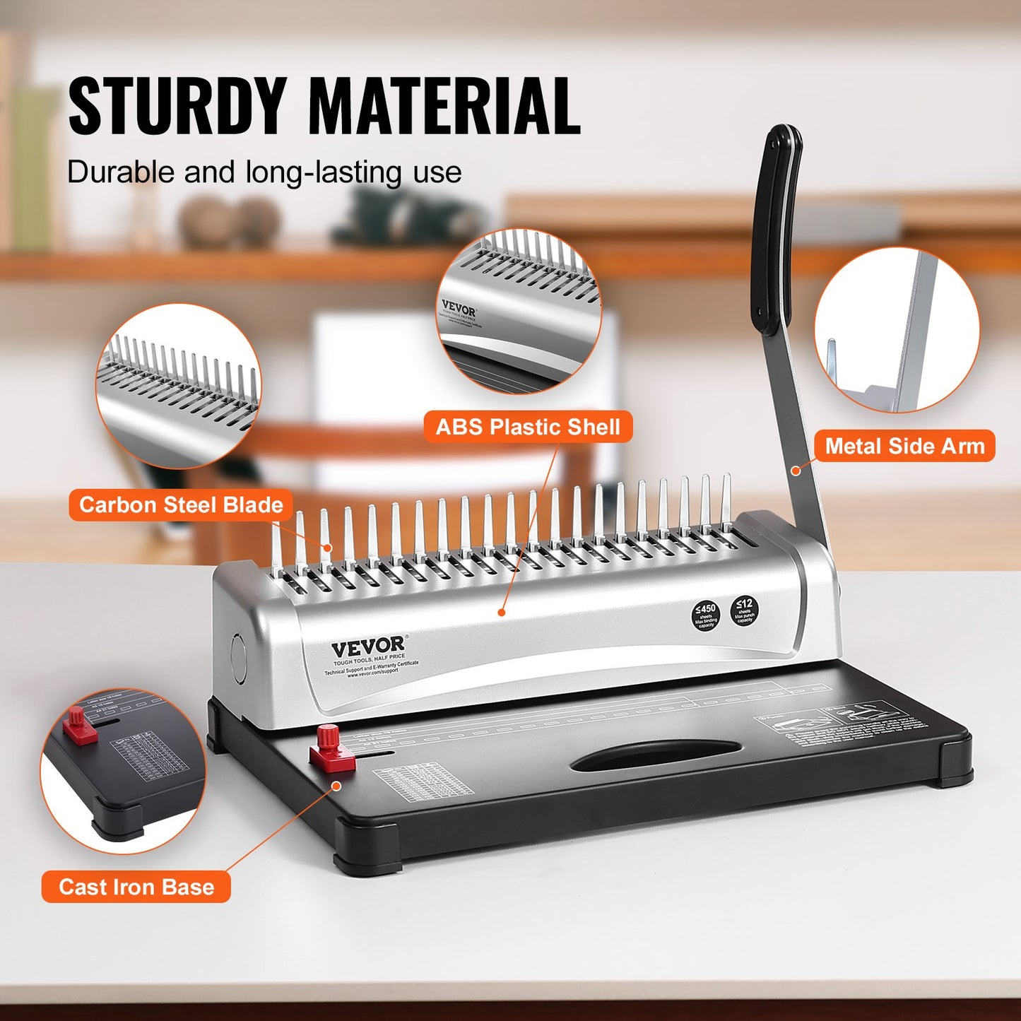Comb Binding Machine for 450 Sheets - 21-Hole Binder with 100 Spines