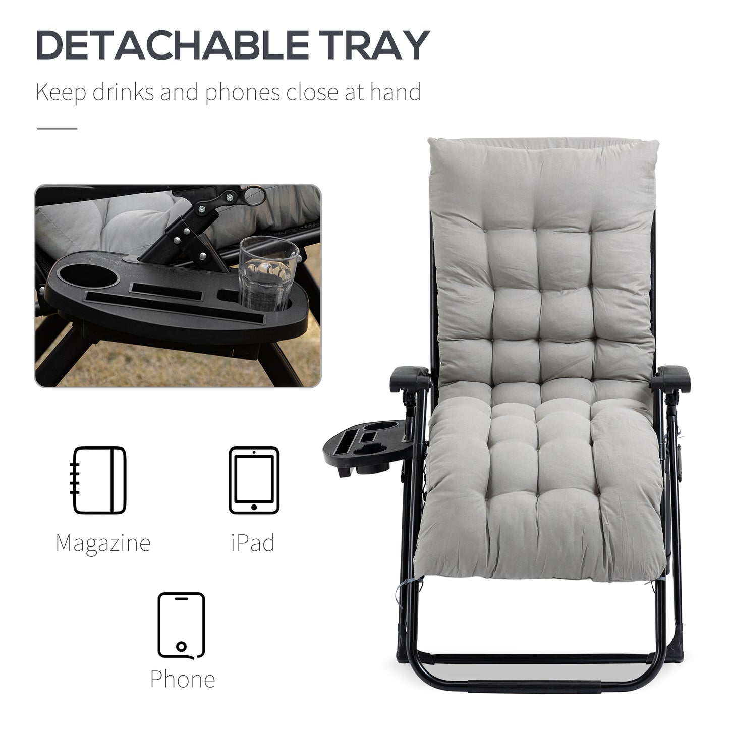 Zero Gravity Folding Recliner Chair with Cup Holder - Gray
