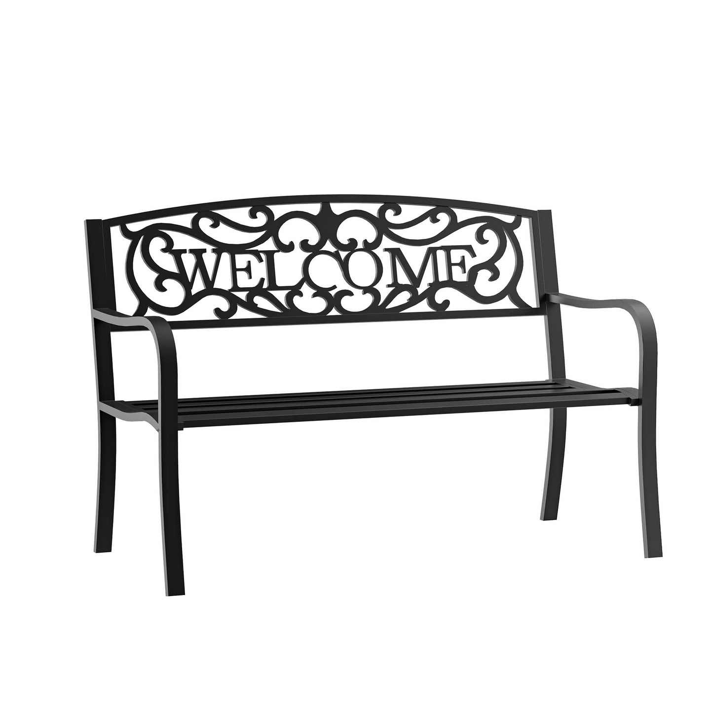 50" Outdoor Garden Bench Loveseat with Decorative Vines - Black