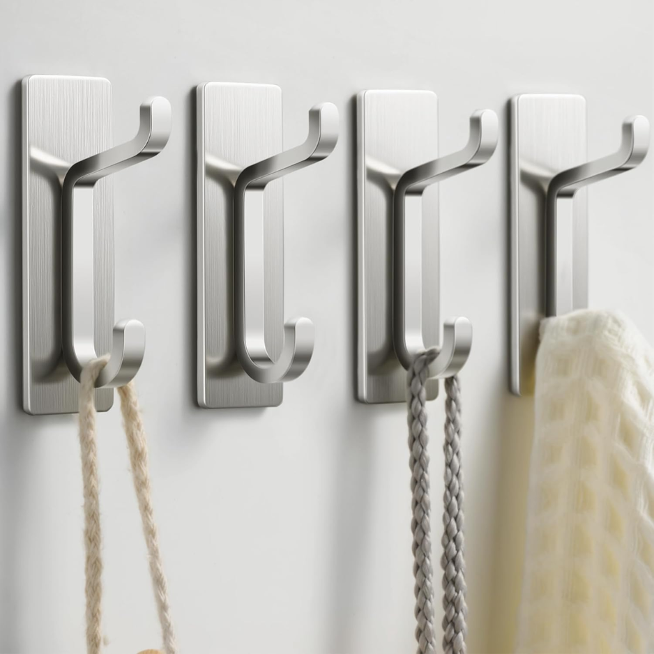 Brushed Nickel Wall Hooks - Heavy-Duty Adhesive Door Hangers