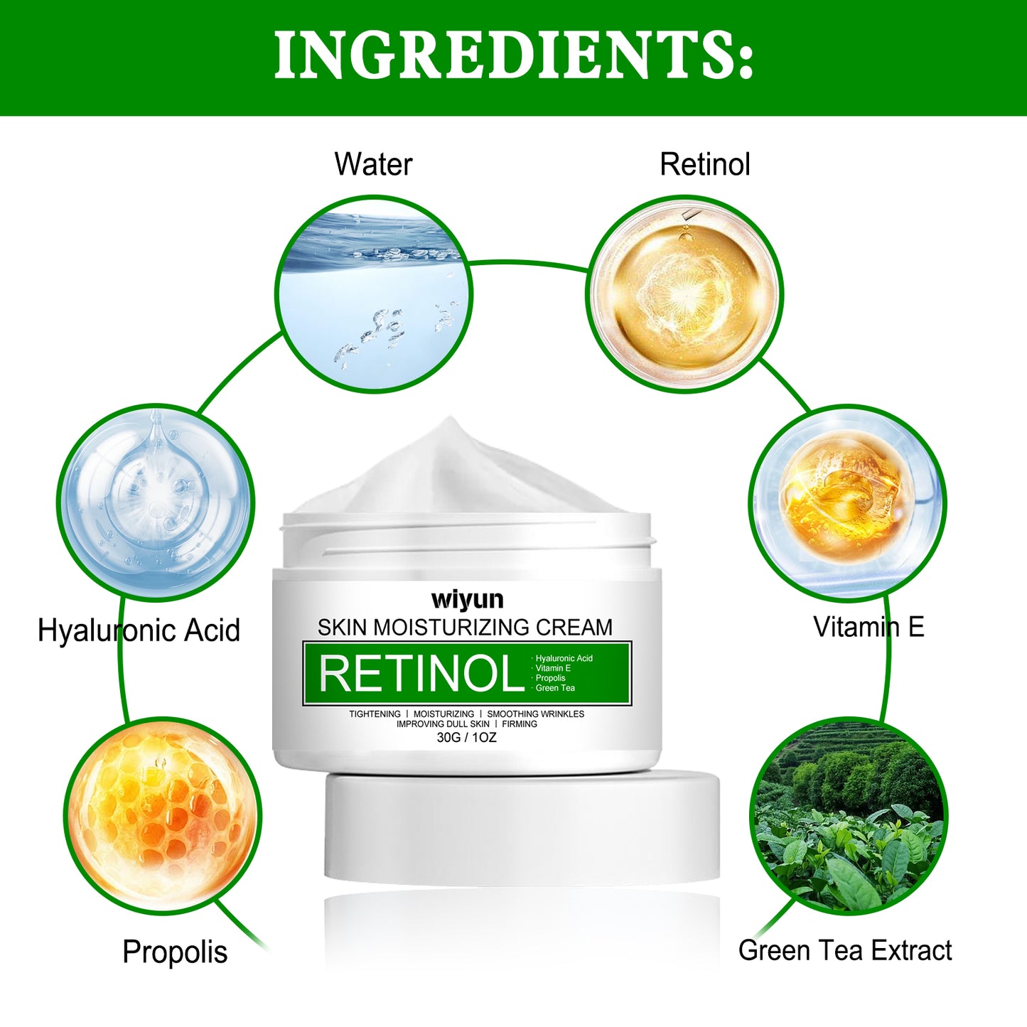 Retinol Moisturizing Cream for Face - Anti-Aging Wrinkle Repair & Brightening