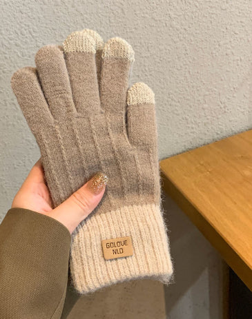 Warm Winter Mittens - Striped Embroidered Cycling Gloves
