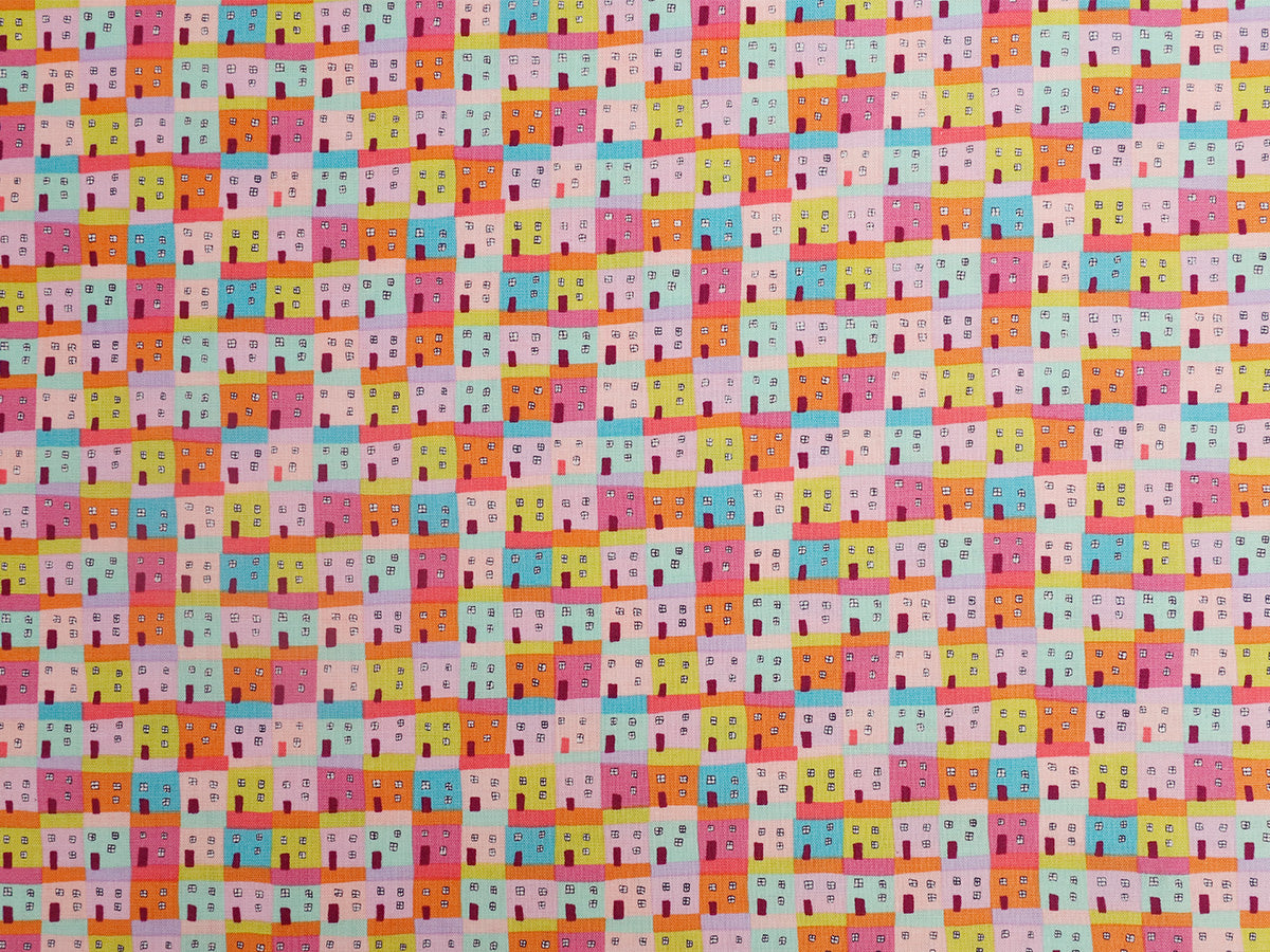 Cotton Fabric for Arts & Crafts - Cartoon Car & House Design, 45x110cm