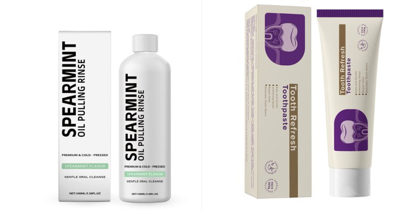Spearmint Oil Pulling Rinse Set with Toothpaste and Mouthwash