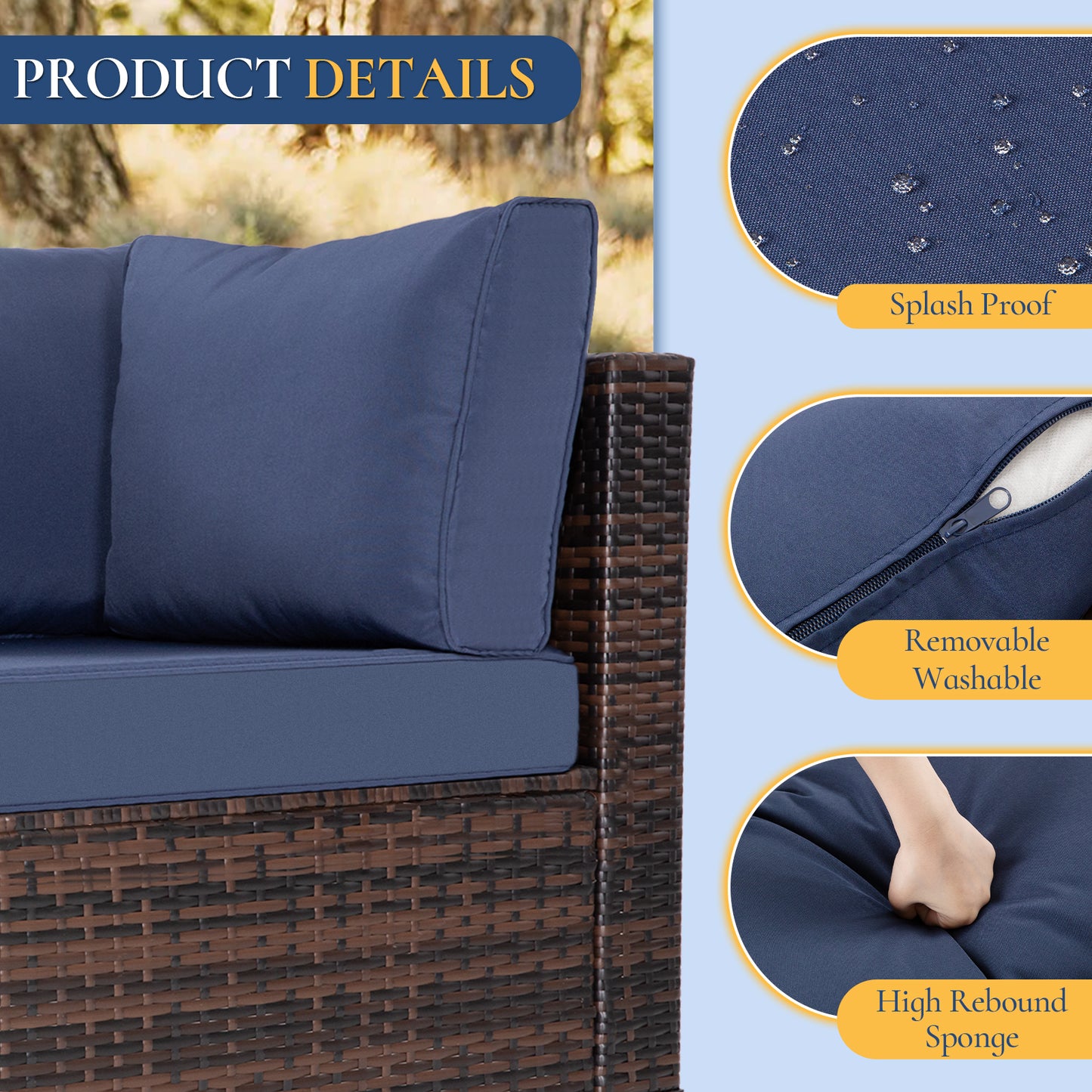 7-Piece Outdoor Patio Furniture Set - All-Weather Wicker Sectional Sofa with Cushions & Glass Table - Brown