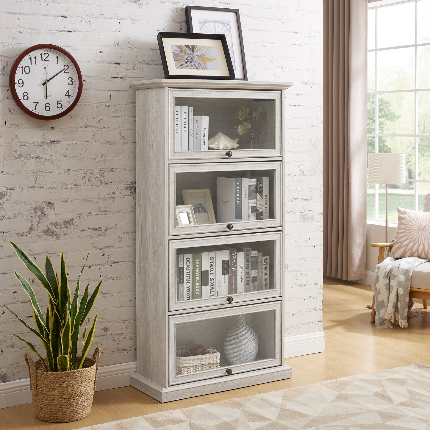 Glass Display Cabinet - 4 Tier Curio Storage with Flip-Up Doors