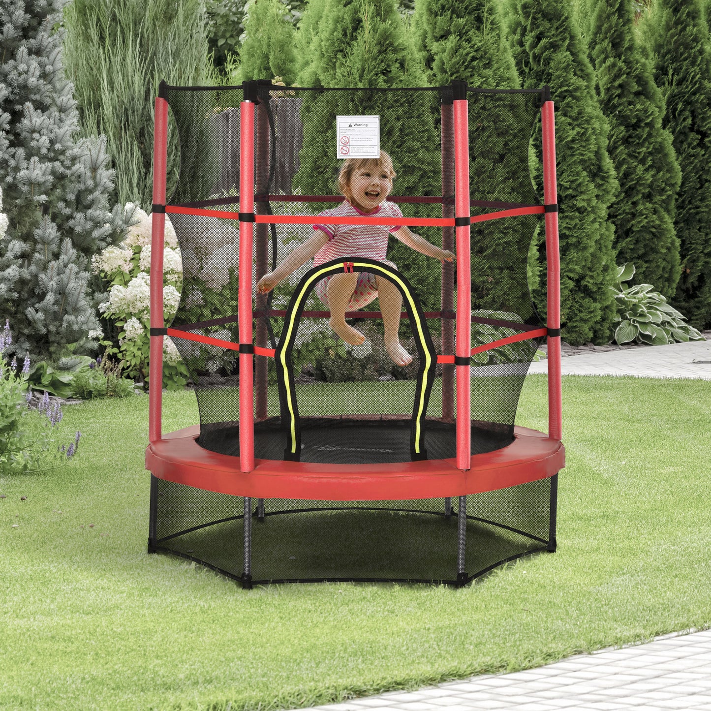 Kids Trampoline with Enclosure Net - Red, 5FT for Ages 3-6