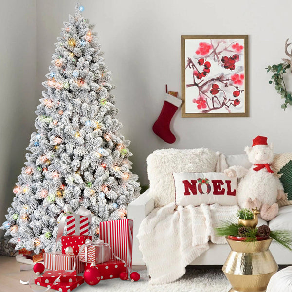 4ft Flocked Christmas Tree with Colorful LED Lights & Hinged Base