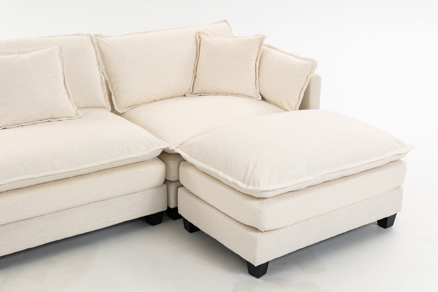 Modern 3-Seat Sectional Sofa with Ottoman - Antique White