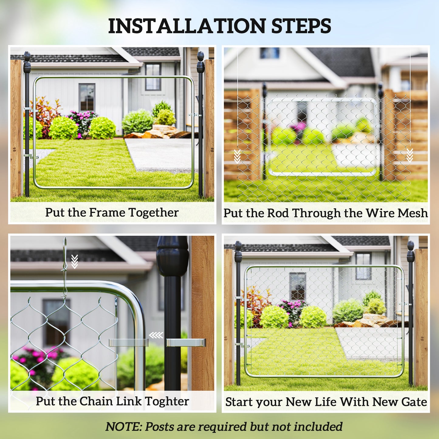 Galvanized Steel Garden Gate - 47.2 x 70.9 in., Silver