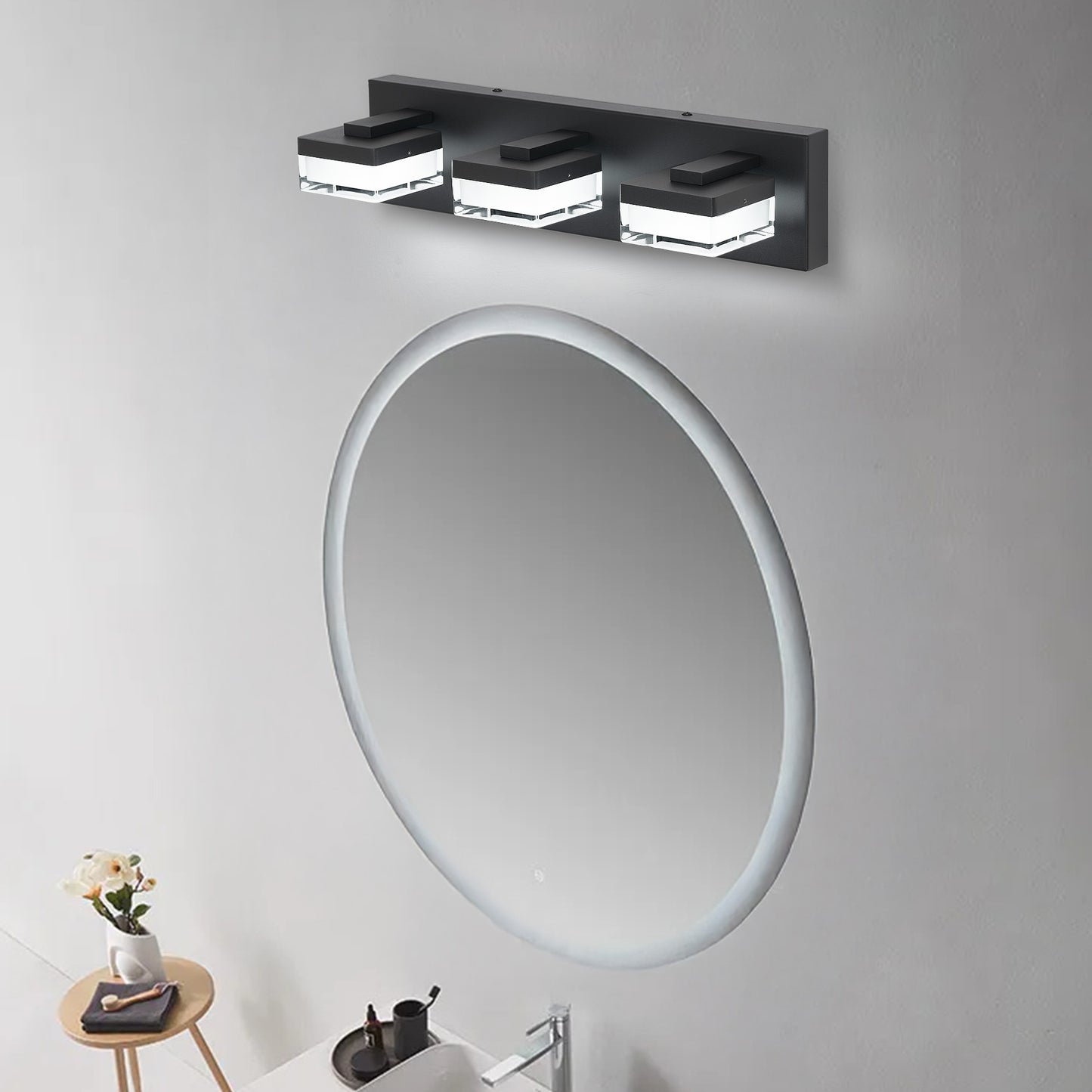 Modern LED Vanity Light - 3-Light Matte Black Over Mirror