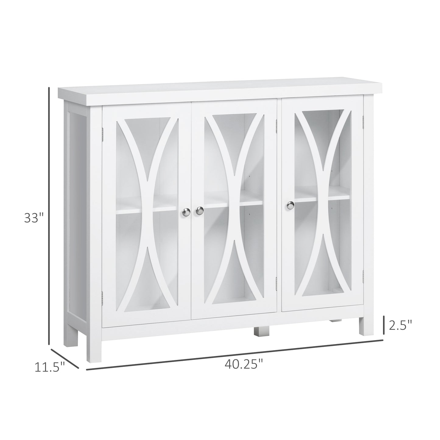 Sideboard, Buffet Cabinet with 3 Tempered Glass Doors, Arc Pattern