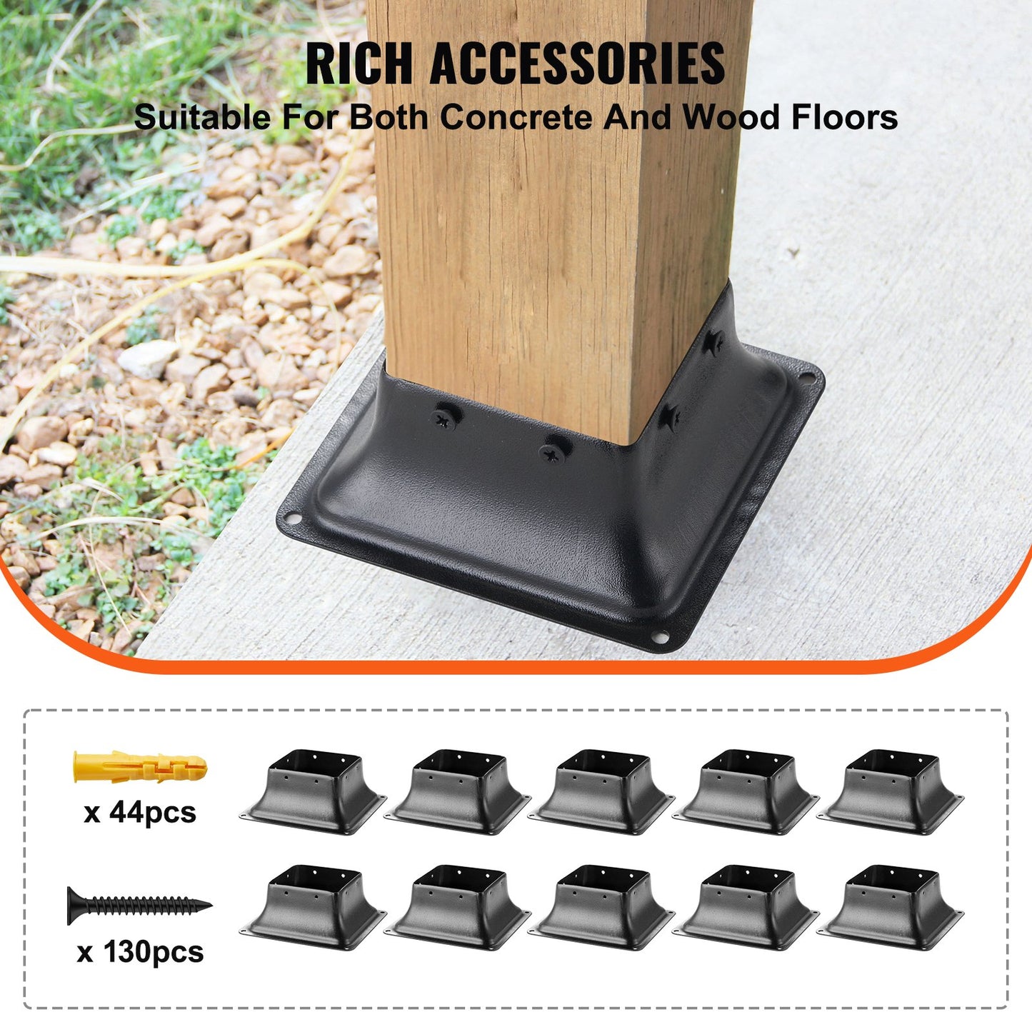 Heavy Duty 4x4 Post Base Bracket - 10 Pack, Black Steel