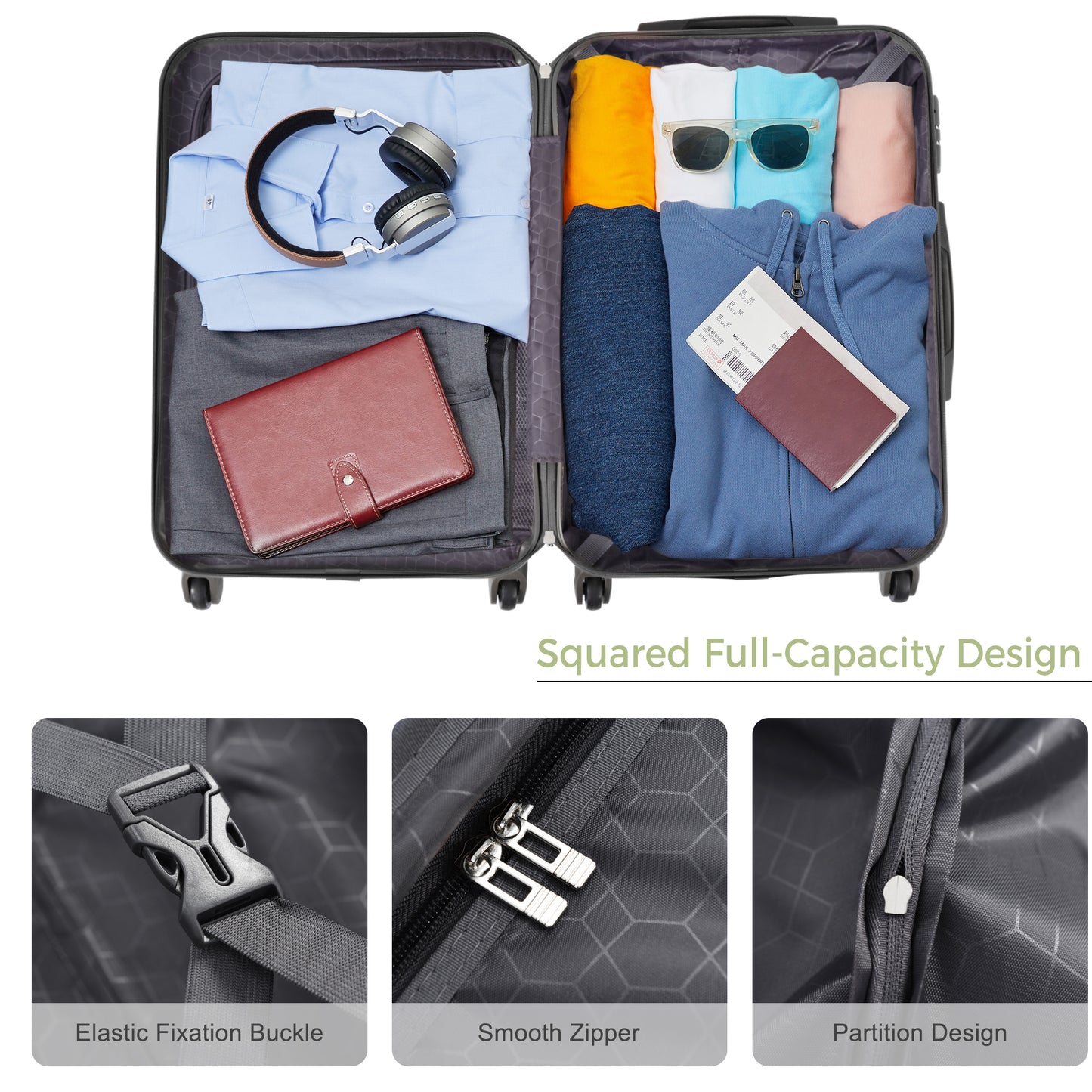 3-Piece Green Hardshell Luggage Set with TSA Lock - Lightweight & Durable